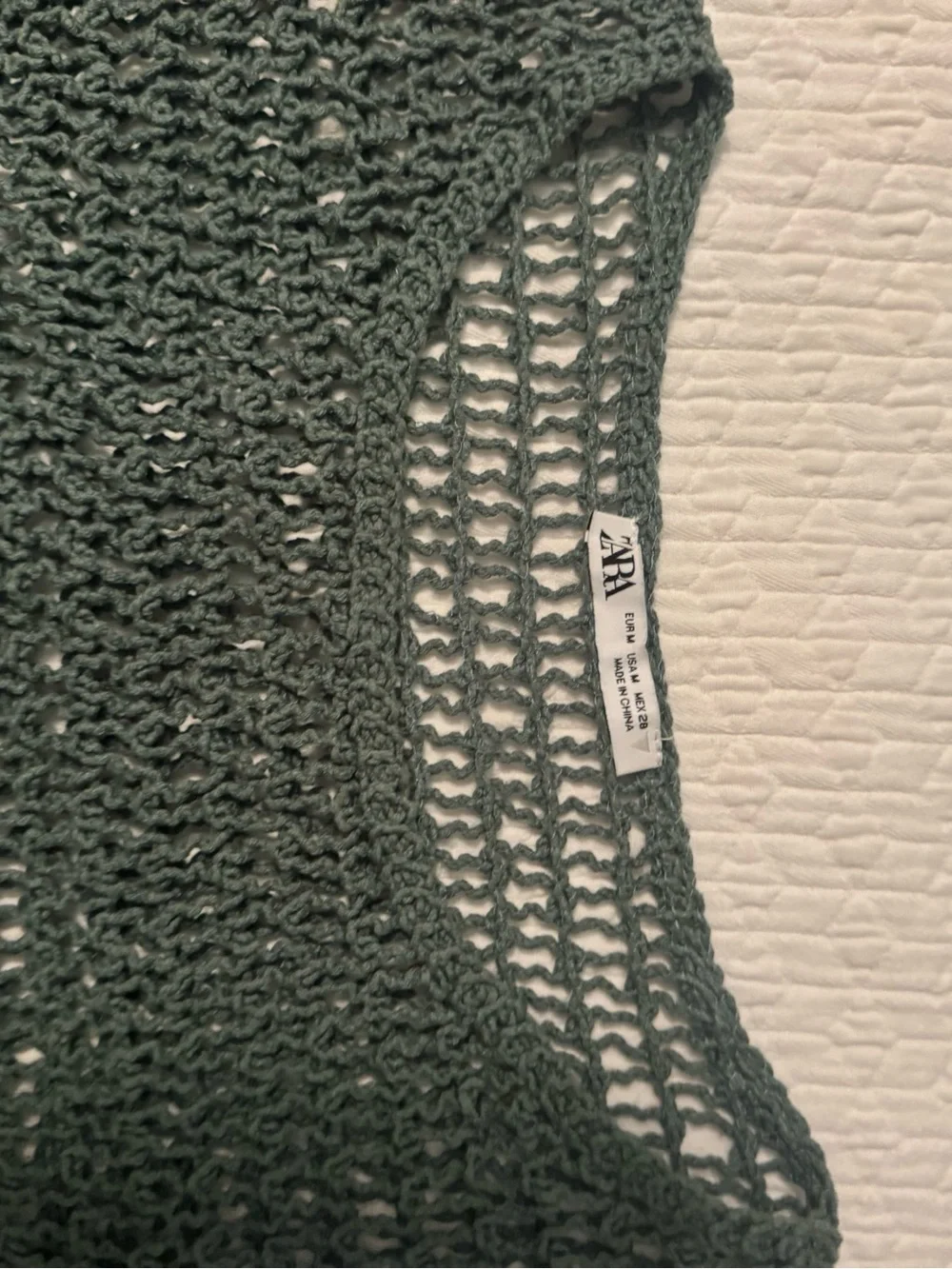 Zara Crochet Long-Sleeve Crop Top - Dark Green - Size Medium